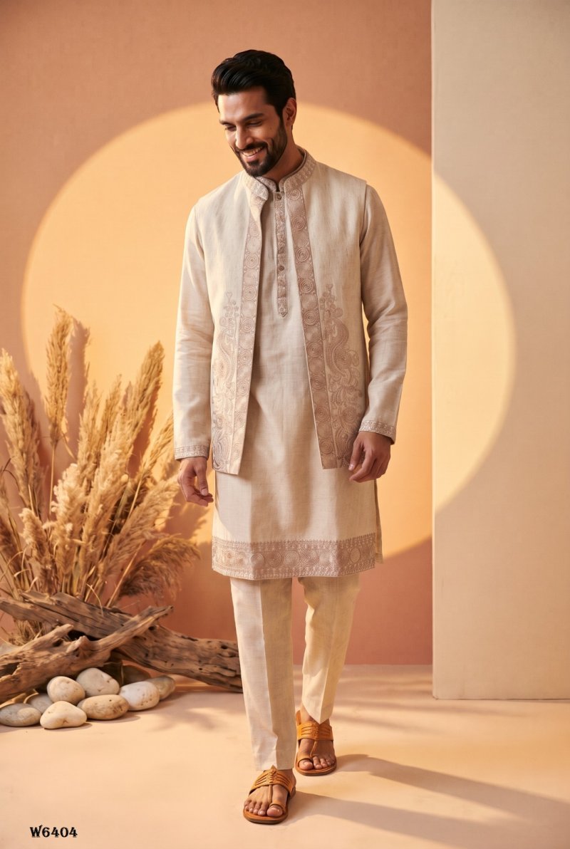 Outluk Wedding Vol 64 Linen Embroidery Mens Indo Western